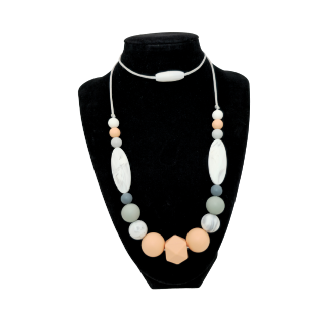 Teething Necklace Spotty White and Peach