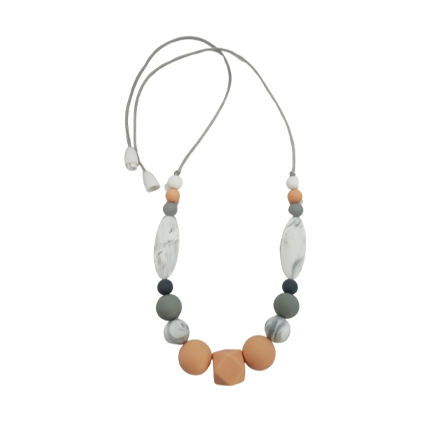 Teething Necklace Spotty White and Peach
