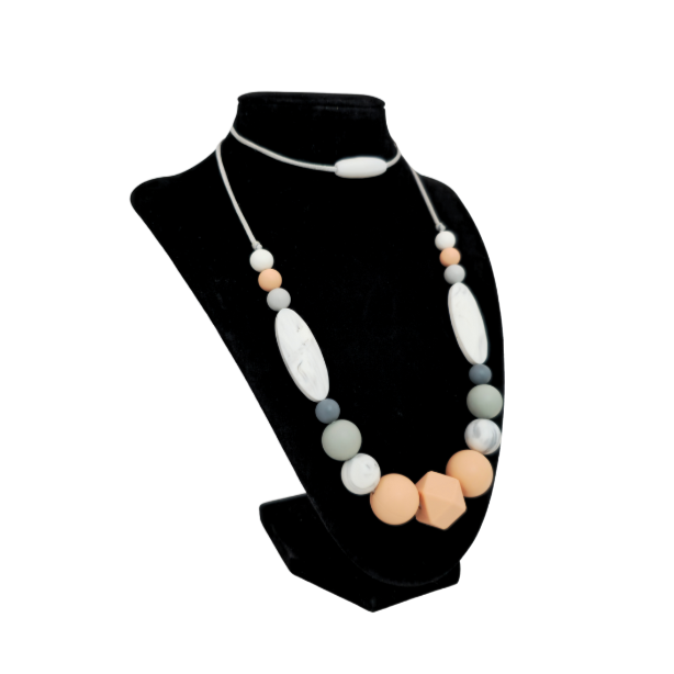 Teething Necklace Spotty White and Peach