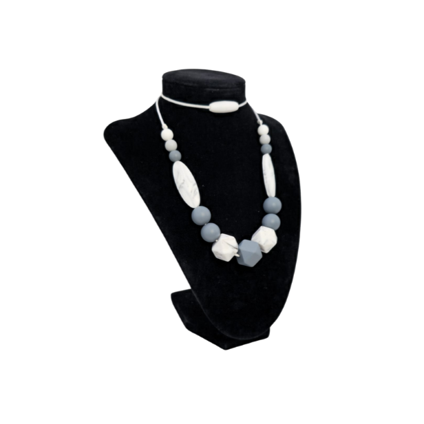 Teething Necklace Spotty White and Grey