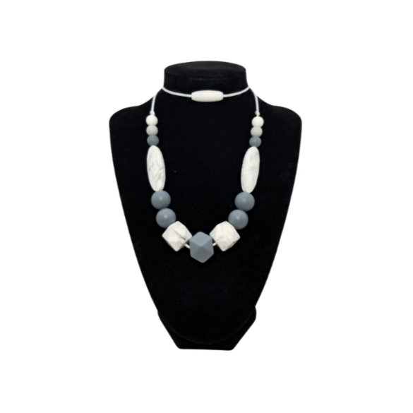 Teething Necklace Spotty White and Grey