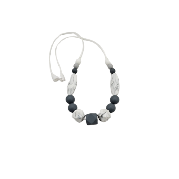 Teething Necklace Spotty White and Grey