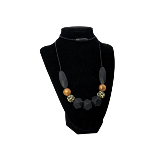 Teething Necklace Black and Leopard