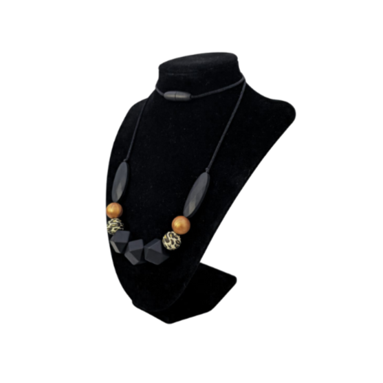Teething Necklace Black and Leopard