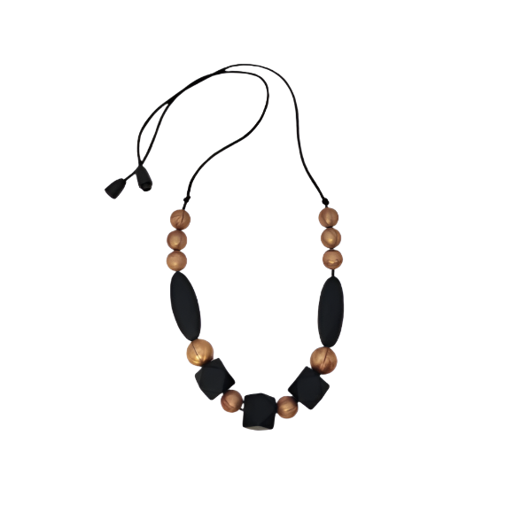Teething Necklace Golden and Black
