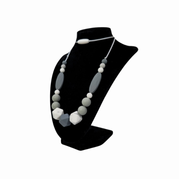 Teething Necklace Grey Stone and White