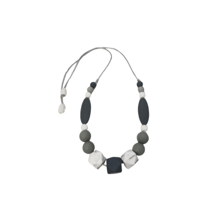 Teething Necklace Grey Stone and White