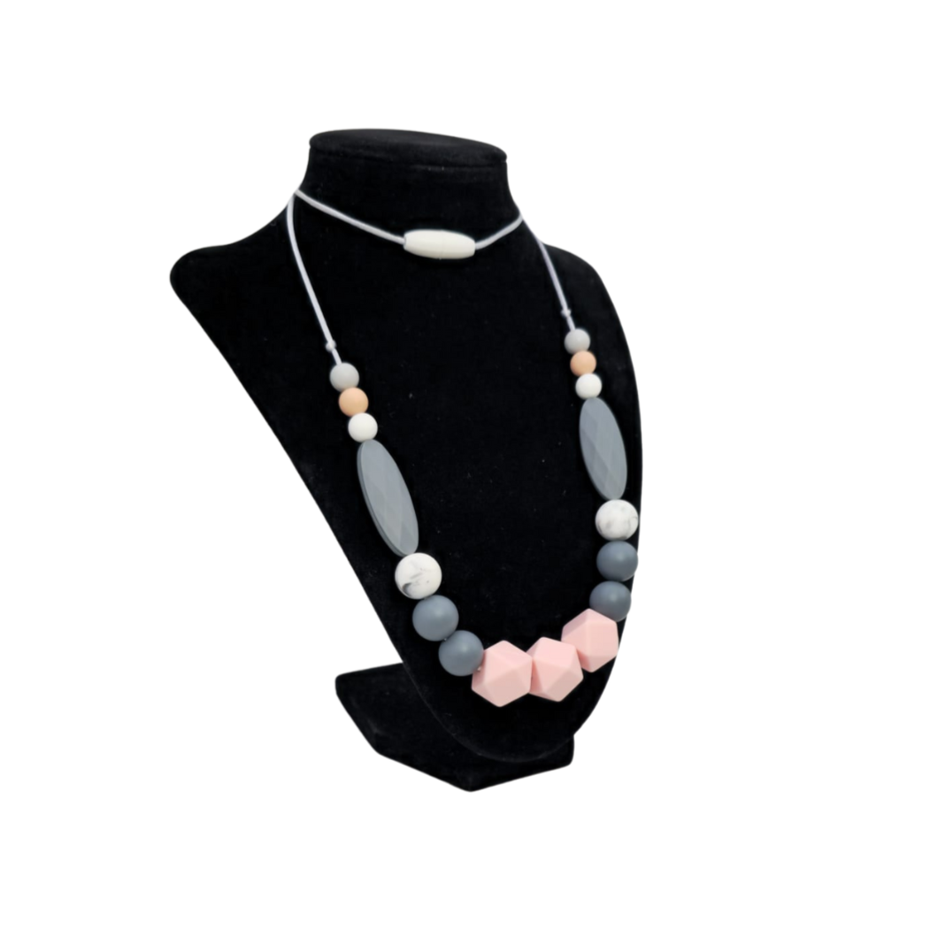 Teething Necklace Pink and Grey