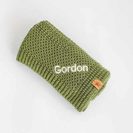 Personalised Baby Merino Blanket | Moss Green