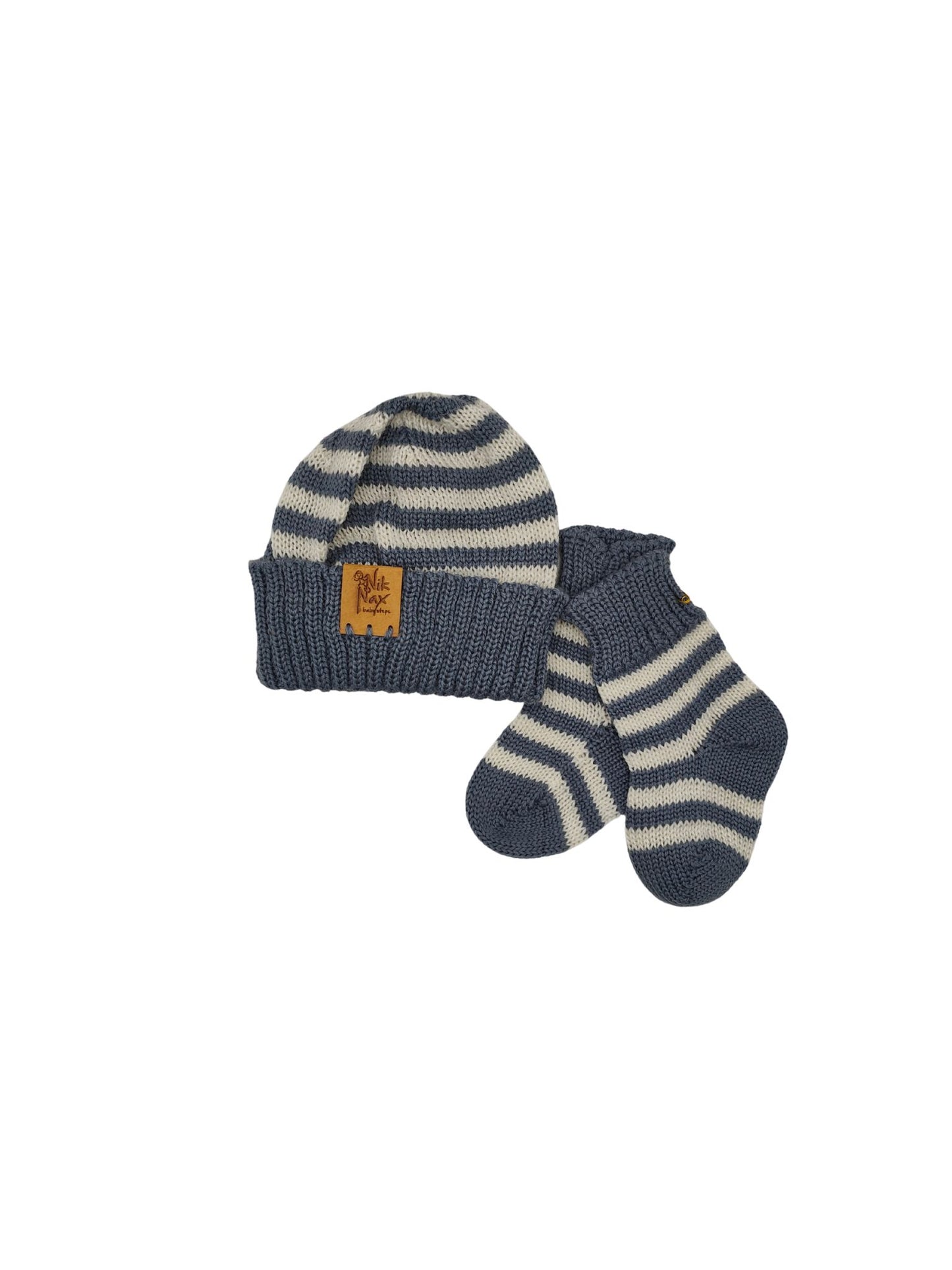 Baby Merino Striped Beanie & Socks | Slate | NZ Made