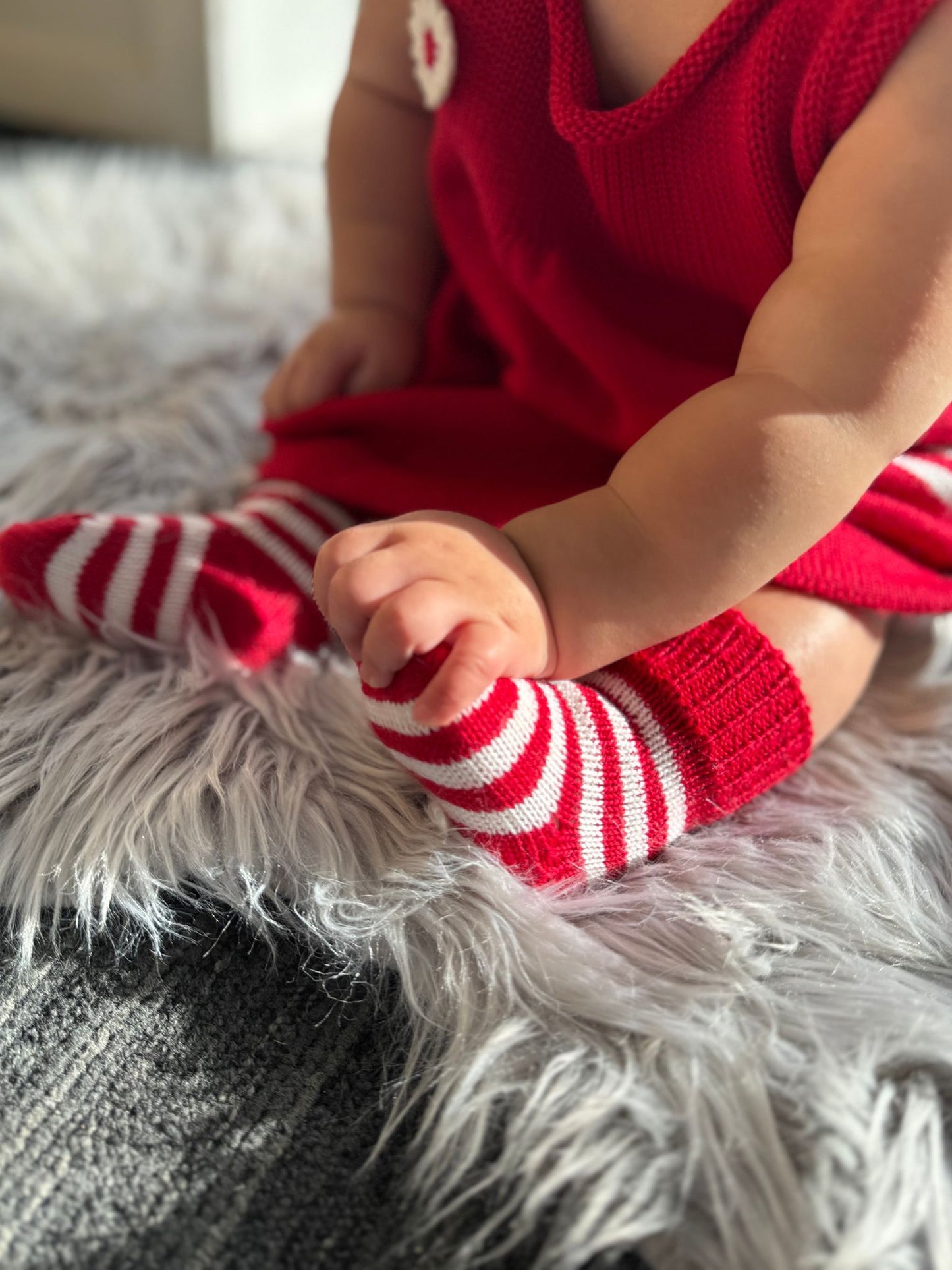 Baby Merino Striped Beanie & Socks | Red | NZ Made