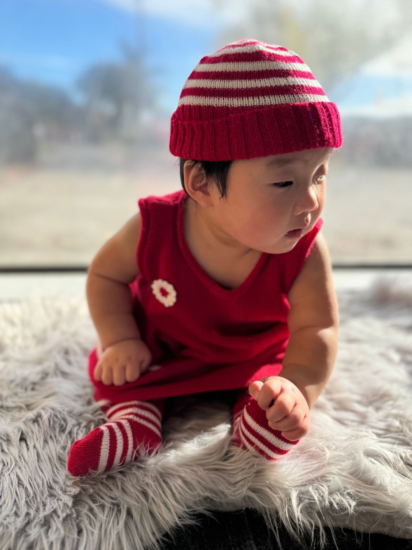 Baby Merino Striped Beanie & Socks | Red | NZ Made
