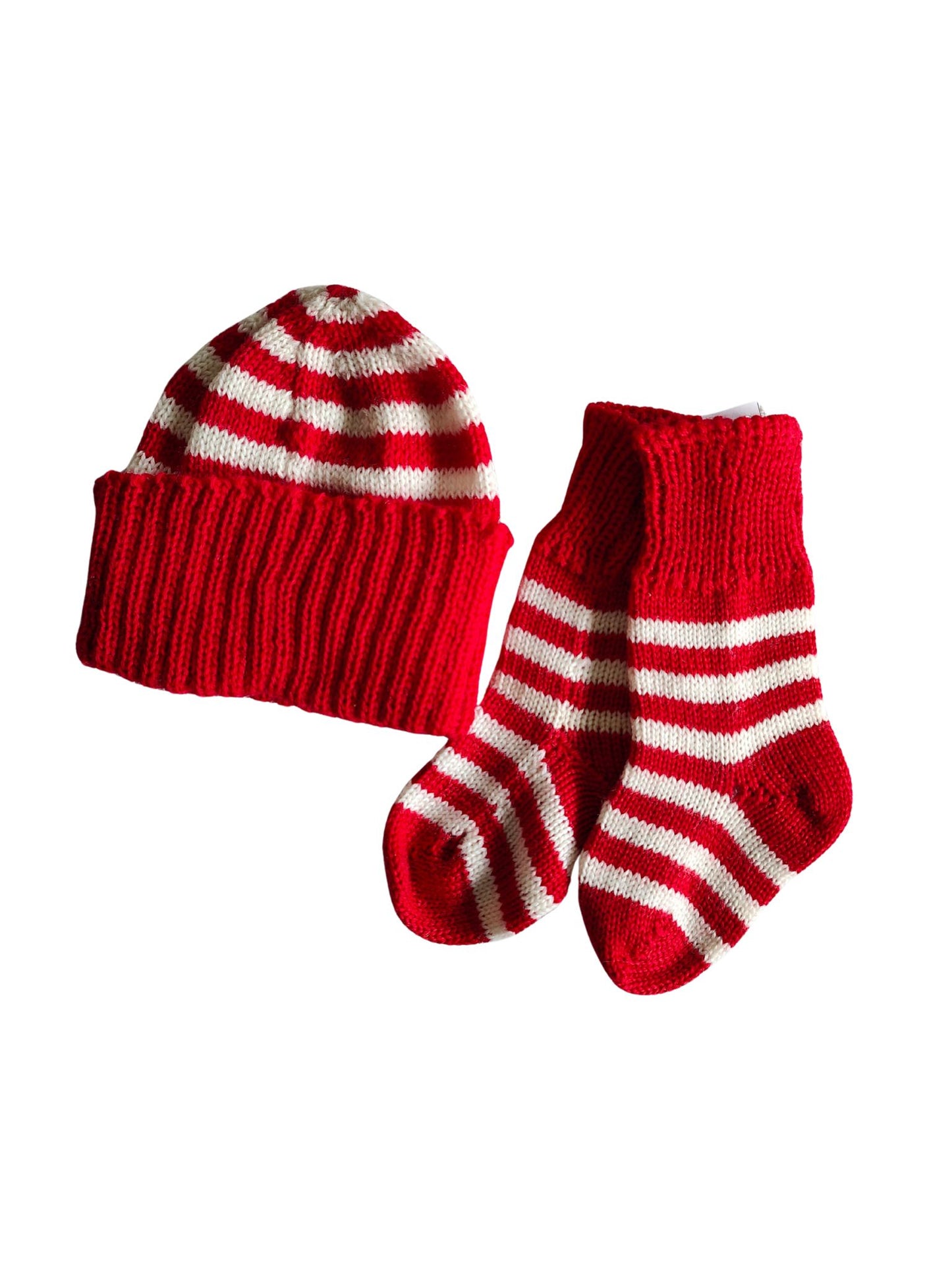 Baby Merino Striped Beanie & Socks | Red | NZ Made